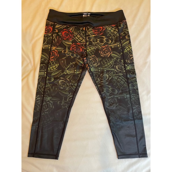 Constantly Varied Gear Pants - Constantly Varied Gear CVG Guns and Roses Tattoo Print Capri Leggings XX-Large